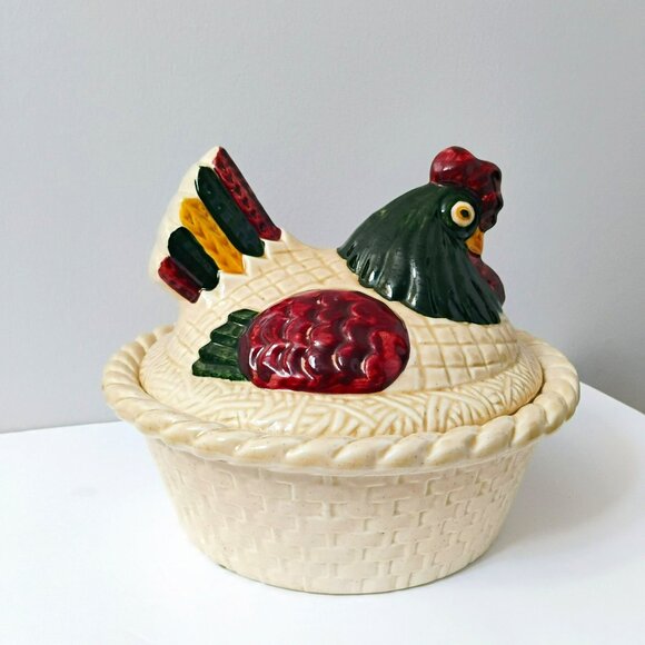 Metlox Poppytrail Pottery Rooster Covered Casserole, 9" Vintage Dish California - Picture 1 of 11